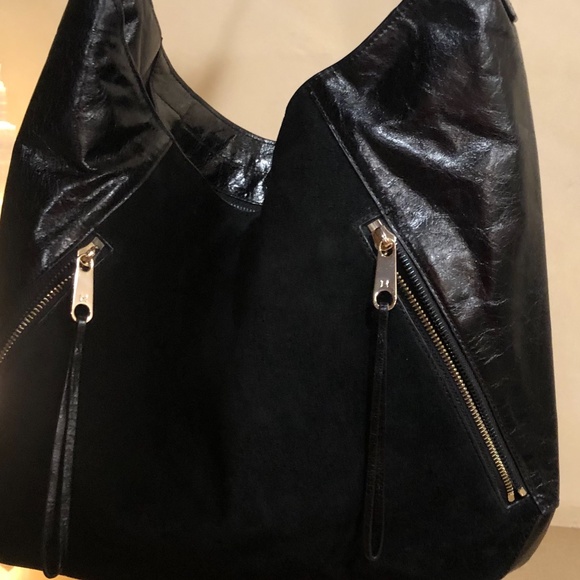 Halston Heritage Black Hobo Shoulder Handbag BLACK Leather & BLACK Suede - Picture 10 of 14